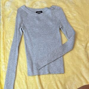 Express Gray Ribbed Crew Neck Sweater